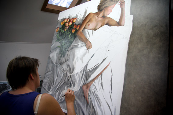 Megan working on a series